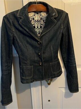 Elie Tahari Dark Blue Denim Blazer Jacket